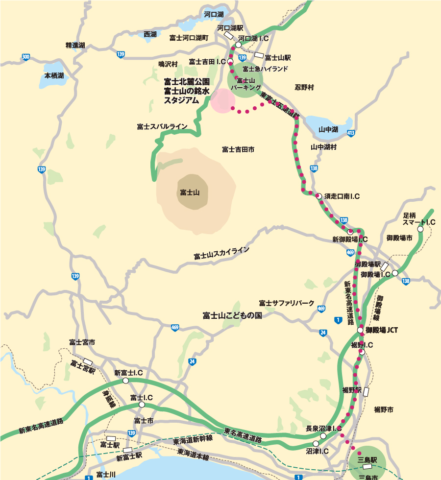 富士北麓公園への地図